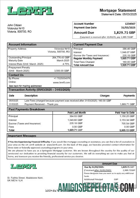 Declaração de hipoteca Lemfi do Reino Unido em formatos Word e PDF modelo
